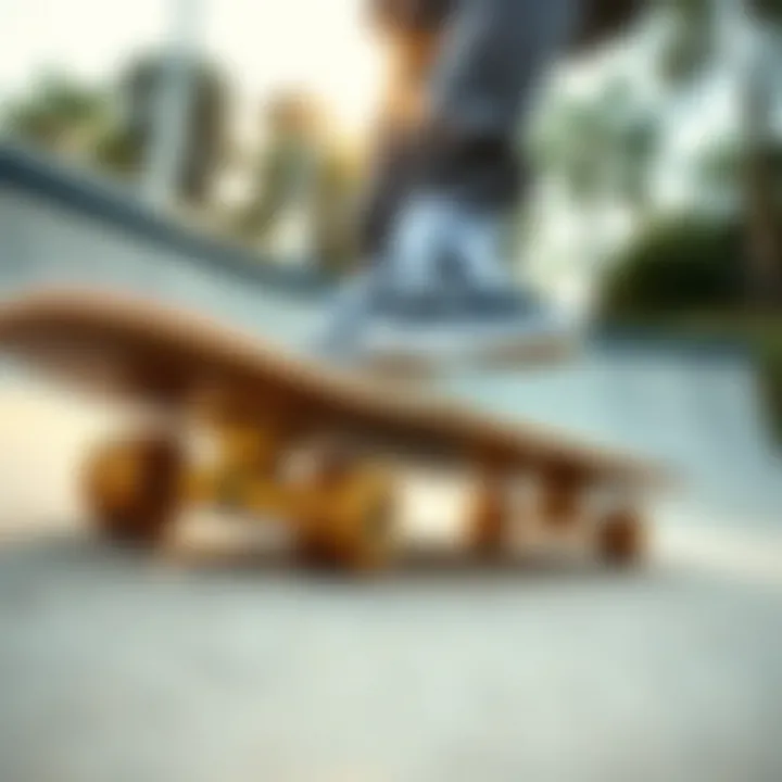 Gold Tech Deck in Action Close-up of a gold tech deck in use on a skateboard ramp