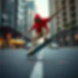 Dynamic skateboarder performing tricks on a city street