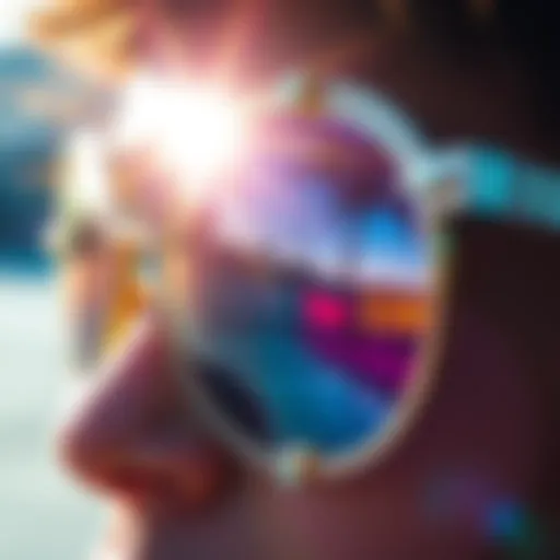 A close-up of bling sunglasses reflecting sunlight