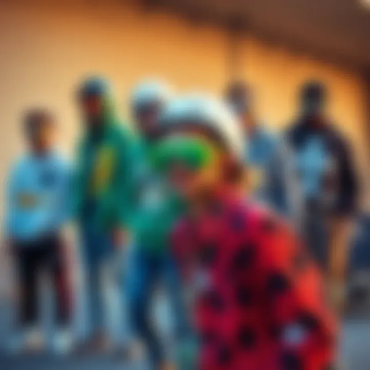 A group of skateboarders showcasing their unique styles and bling sunglasses