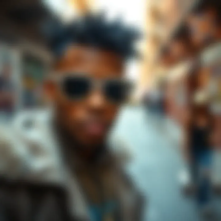 An urban setting featuring bling sunglasses as a statement accessory