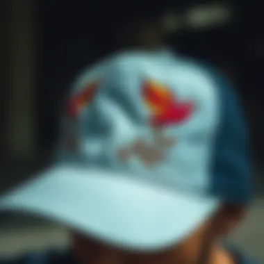 Close-up of a stylish baseball cap featuring unique embroidery