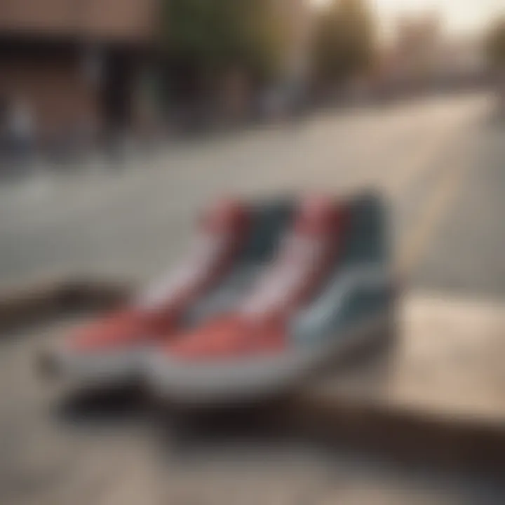 Vans sneakers displayed in an urban skate park setting.