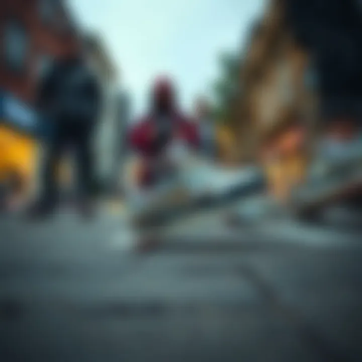 Cultural Significance of Janoski Air Max in Skate Culture A stylish street scene featuring a group of skaters in Janoski Air Max shoes, highlighting their cultural significance.