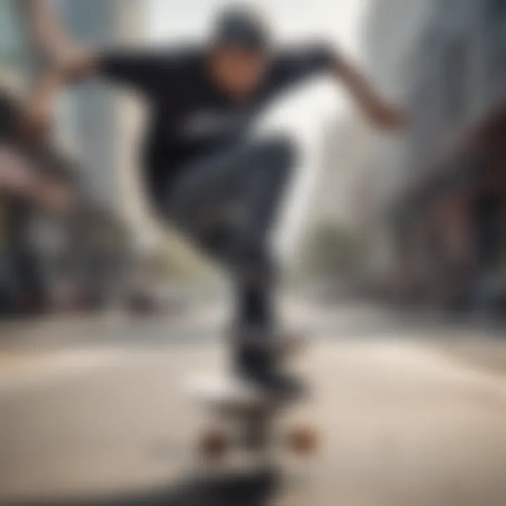 Skateboarder performing a trick while wearing Lakai Mid shoes