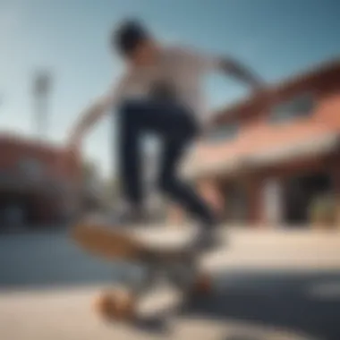 An iconic skateboarder wearing Moon Vans shoes during a trick.