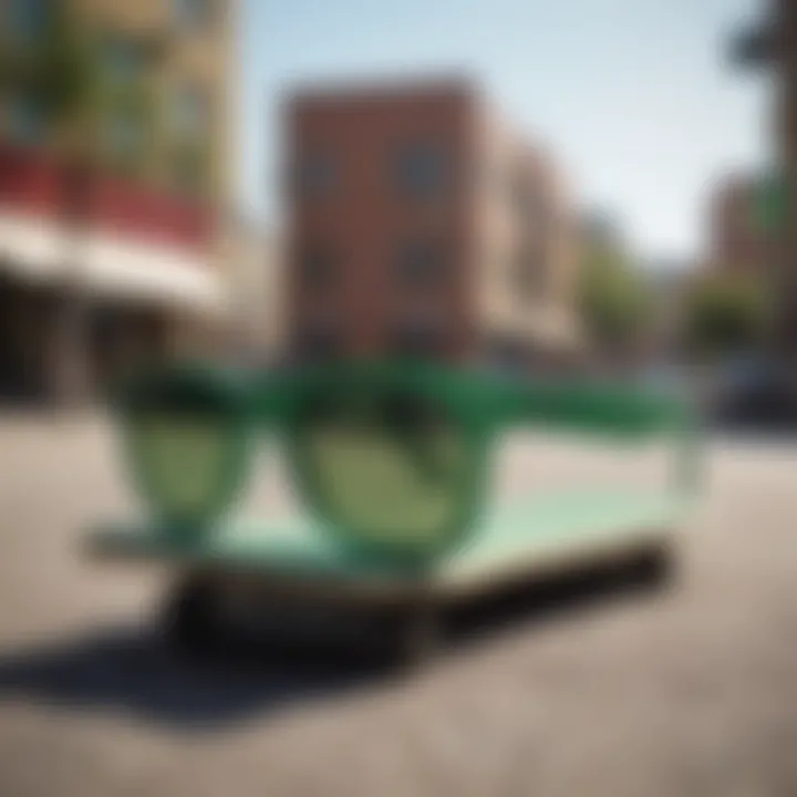 Matte green Ray-Ban Wayfarers on a skateboard