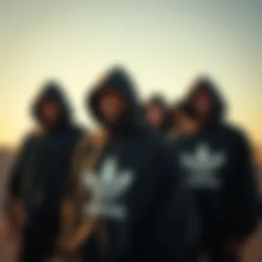 Group of skateboarders showcasing various black hood sweater designs