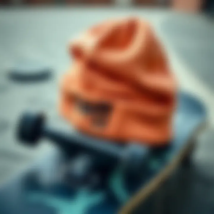 The Neff Slouchy Beanie showcased on a skateboard, symbolizing skate culture