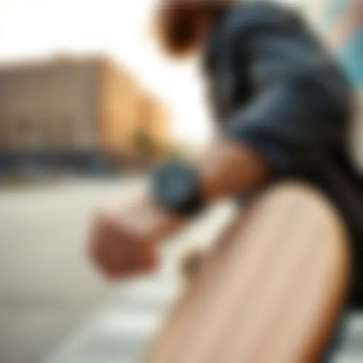 Skateboarder wearing Nixon Chrono in an urban setting