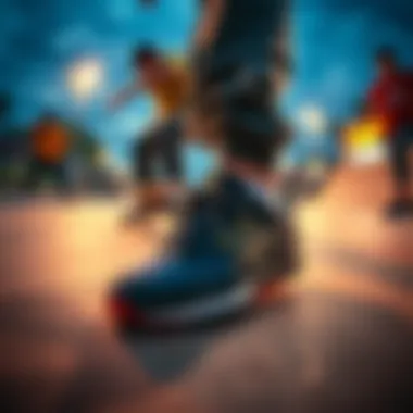 Vibrant skateboarding scene featuring New Balance sneakers