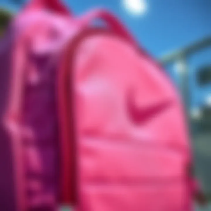Close-up of the Pink Nike Backpack's materials and stitching