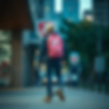 Skater using Pink Nike Backpack in an urban setting