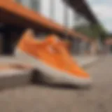 Puma Suede Classic Orange footwear on a skateboarding ramp