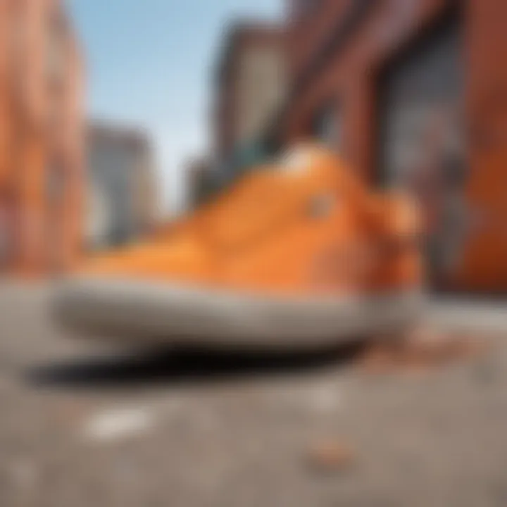 Street art background with Puma Suede Classic Orange in focus