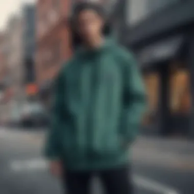 Skateboarder showcasing the RVCA windbreaker in an urban environment