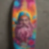 Vibrant tie dye skateboard deck showcasing Santa Cruz design