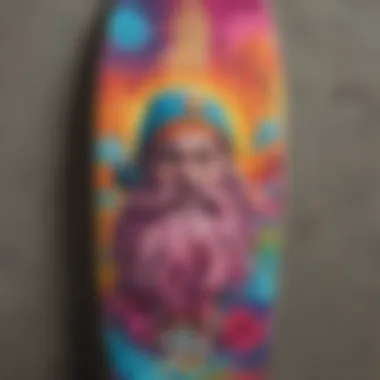 Vibrant tie dye skateboard deck showcasing Santa Cruz design