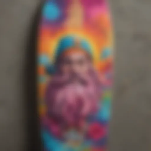 Vibrant tie dye skateboard deck showcasing Santa Cruz design