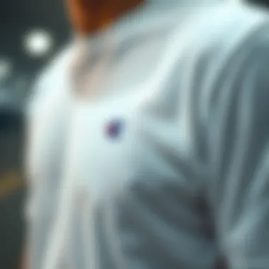 Close-up of the fabric texture of a white Champion t-shirt