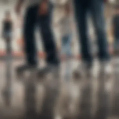 Group of skateboarders wearing silver micro Cuban chains while skating