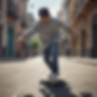 Skateboarder showcasing their silver micro Cuban chain in an urban setting