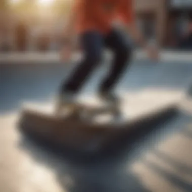 Close-up view of a skateboarder executing tricks on a TechDeck ramp.