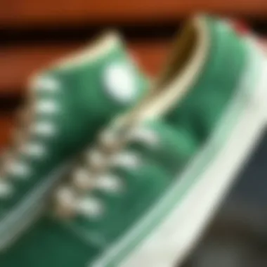 Close-up of Vans Sk8 Hi Green Suede showcasing texture
