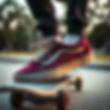 Vans UltraRange Burgundy in action on a skateboard