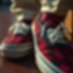 Close-up of plaid Vans slip-ons showcasing design details