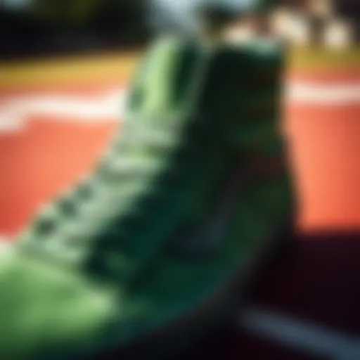 Close-up view showcasing the rich texture of Vans Skate Hi Green