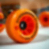 Detailed Look at Caguama Wheel Surface and Design Close-up view of Orangatang Caguama wheels showcasing their smooth surface and vibrant color.