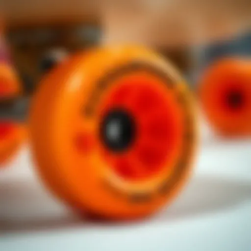 Detailed Look at Caguama Wheel Surface and Design Close-up view of Orangatang Caguama wheels showcasing their smooth surface and vibrant color.