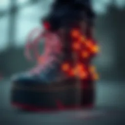 Close-up of star platform boots showcasing unique design elements