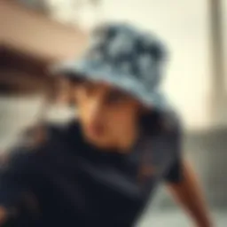 A stylish bucket hat worn during a skateboarding session