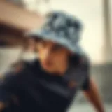 Stylish Bucket Hat in Action A stylish bucket hat worn during a skateboarding session