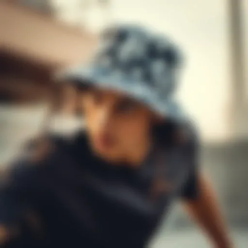 Stylish Bucket Hat in Action A stylish bucket hat worn during a skateboarding session