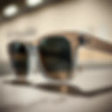 Close-up view of transparent Wayfarer sunglasses showcasing their unique design