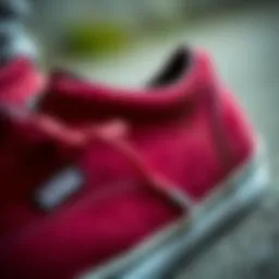 Close-up of maroon suede Vans showcasing texture and craftsmanship