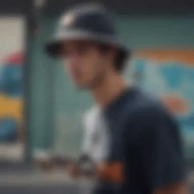 Skateboarder wearing a bucket hat showcasing personal style