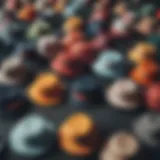 Vintage skateboarding bucket hats displayed with vibrant patterns