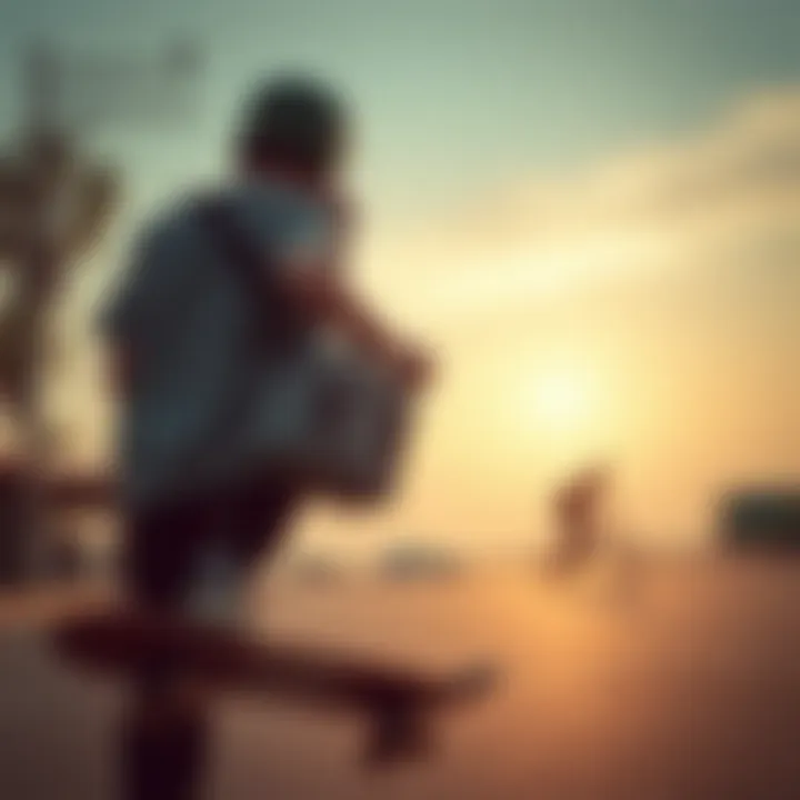 Skateboarder using a mini sport backpack