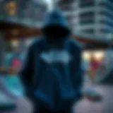 Vans hoodie displayed in an urban skate park