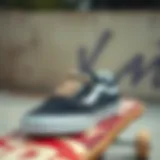 Vans shoes on a skateboard deck