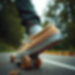 Beige Vans Slip-Ons on a skateboard