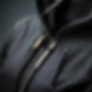 Close-up of zipper details on stylish hoodie