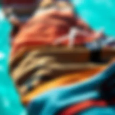 Close-up of Volcom swim trunks highlighting quality materials