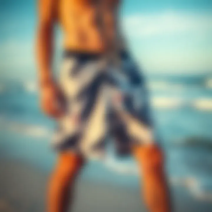 Stylish Volcom swim trunks showcased on a beach