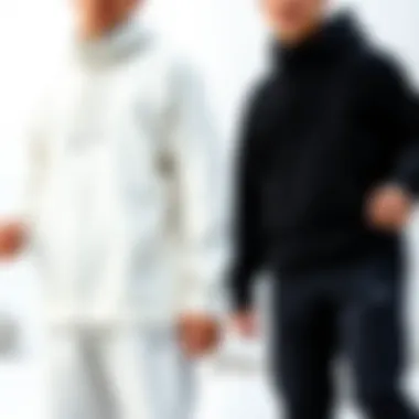 Contrast of White and Black Tech Fleece Side-by-side comparison of white and black tech fleece garments