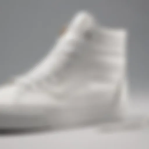 Close-up of white leather hightop Vans showcasing unique design features